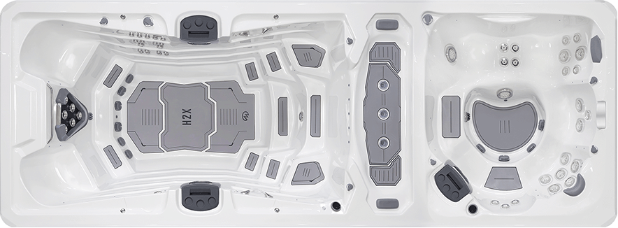 Swim Spa with dual temperature hot tub zone.