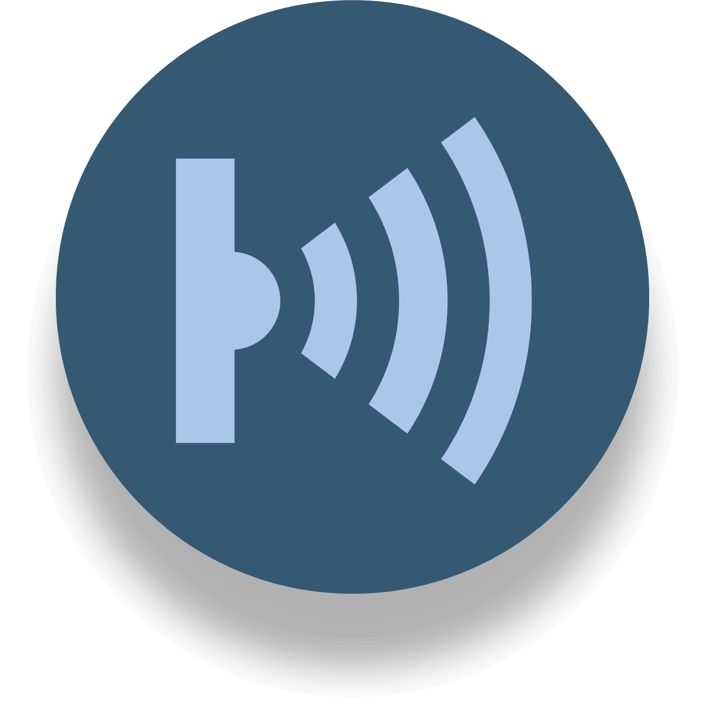 Circle with radiating waves coming from square icon inside.